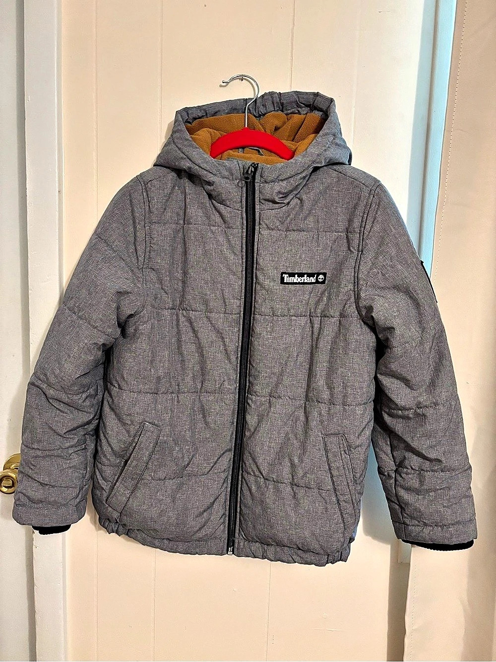 Boys Size Medium 10/12 Timberland Gray Hooded Puffer Jacket